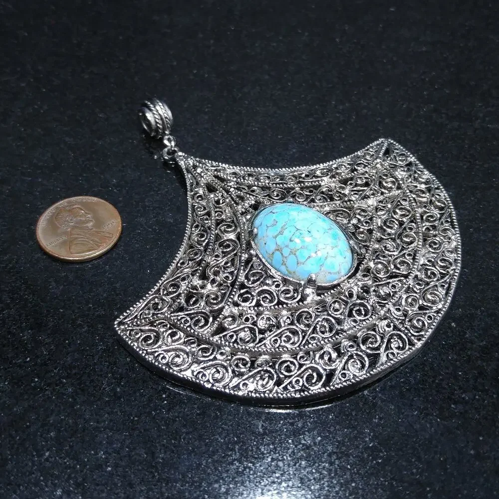 Vintage 1960s Hollycraft Faux Turquoise Large Pendant